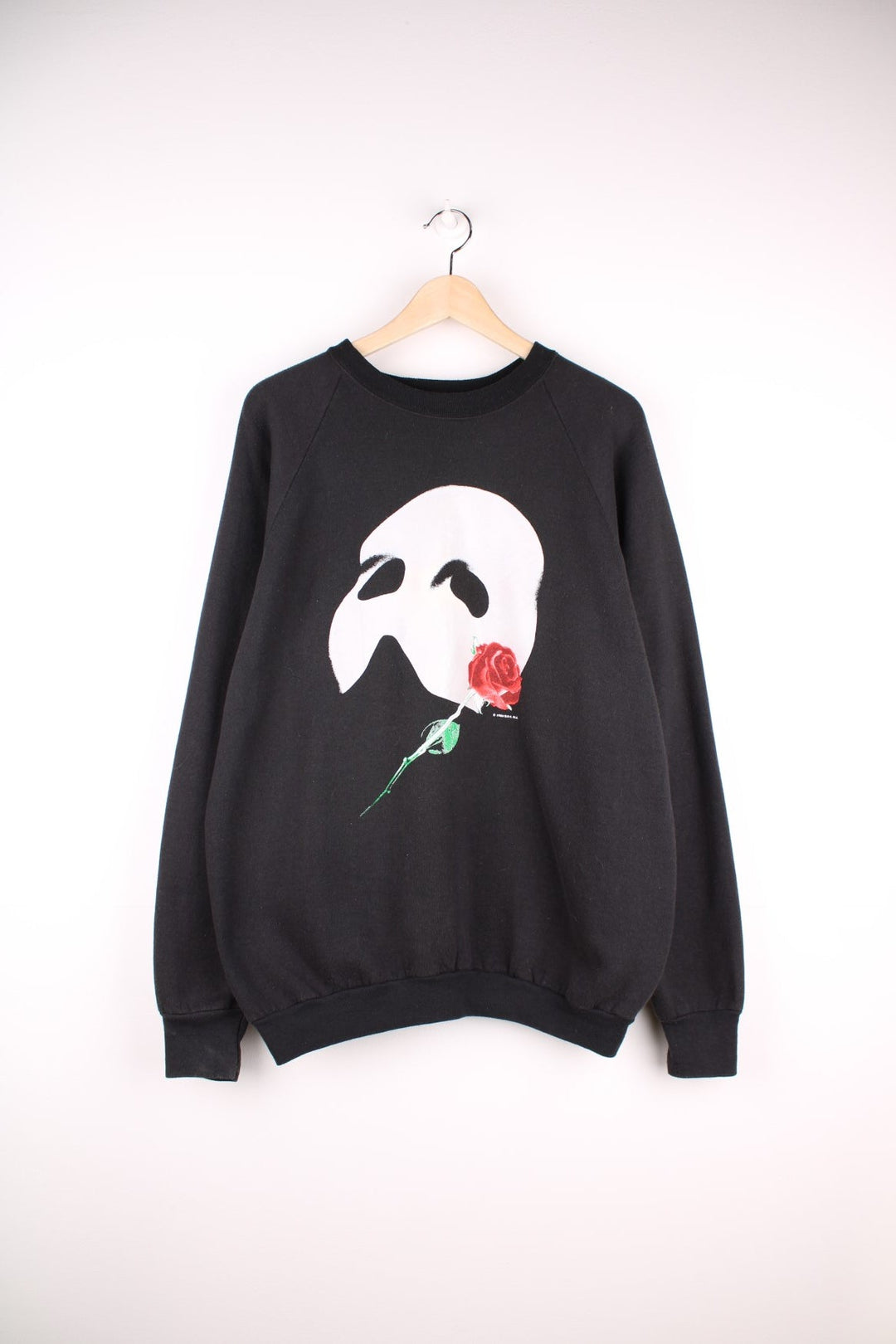 1986 Phantom of the Opera sweatshirt with large graphic of the mask and a rose - made by Fruit of the Loom.