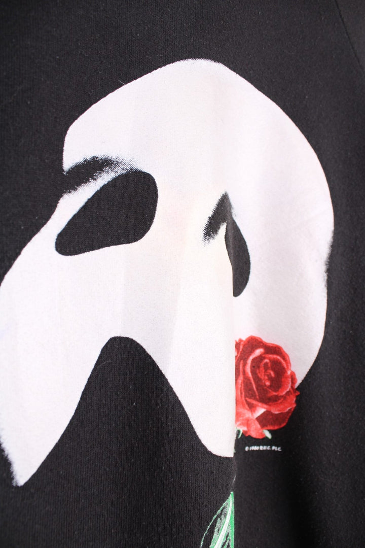 1986 Phantom of the Opera sweatshirt with large graphic of the mask and a rose - made by Fruit of the Loom.