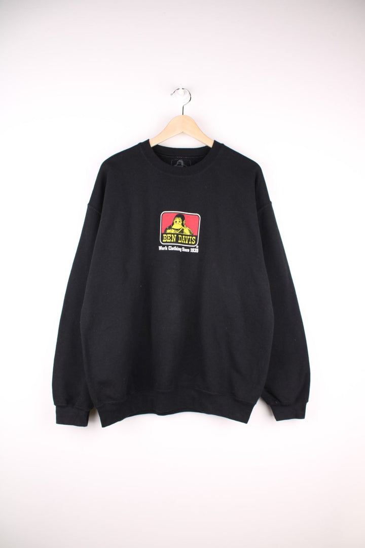 Ben Davis crew neck sweatshirt in black with monkey logo graphic and text reading 'Work Clothing Since 1935'. 