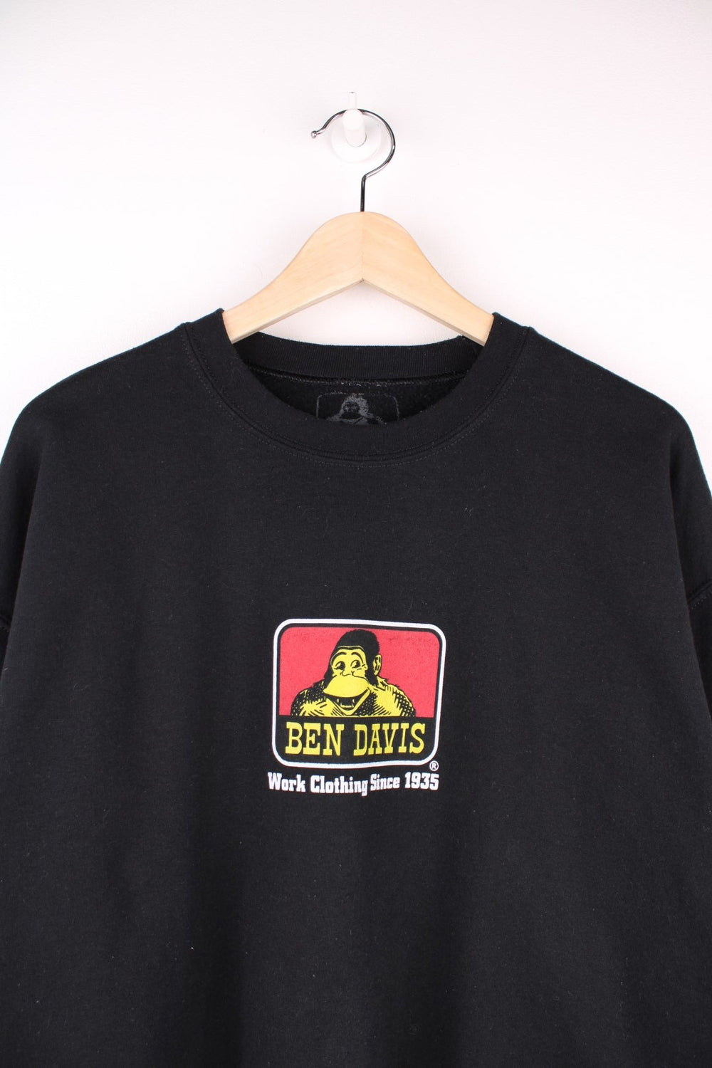 Ben Davis crew neck sweatshirt in black with monkey logo graphic and text reading 'Work Clothing Since 1935'. 