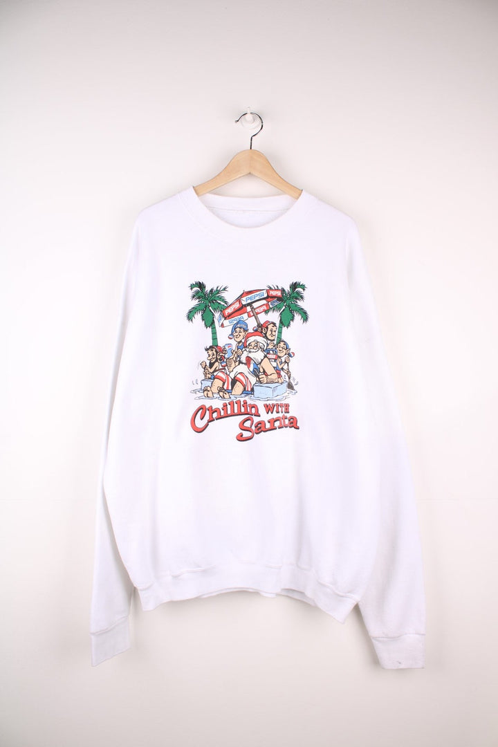 Pepsi 'Chillin With Santa' sweatshirt with graphic of Santa and elves. 