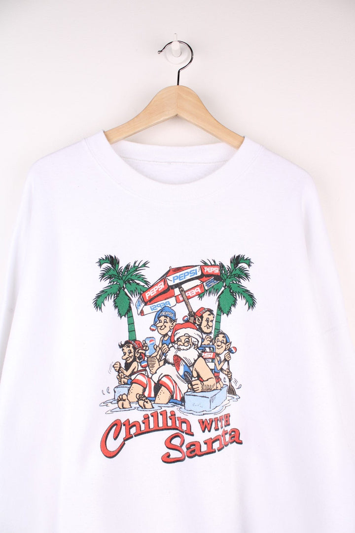 Pepsi 'Chillin With Santa' sweatshirt with graphic of Santa and elves. 