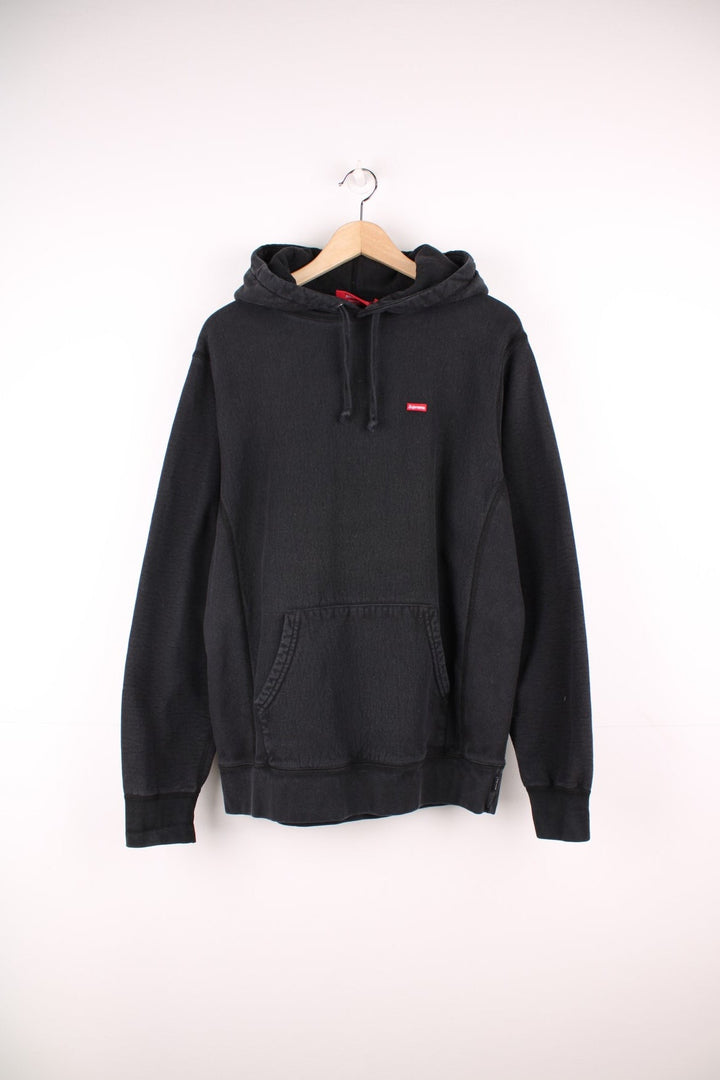 Supreme small box logo hoodie in black with pouch pocket. 