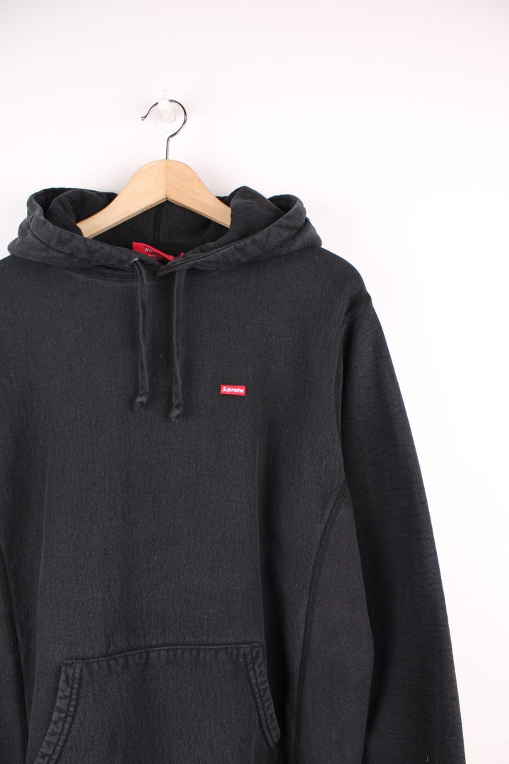 Supreme small box logo hoodie in black with pouch pocket. 