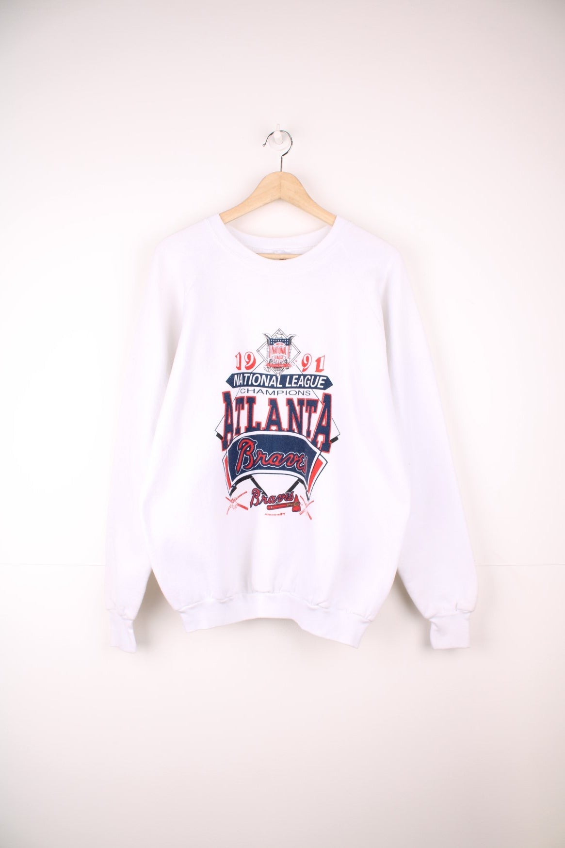 1991 Atlanta Braves sweatshirt in white with spellout reading &