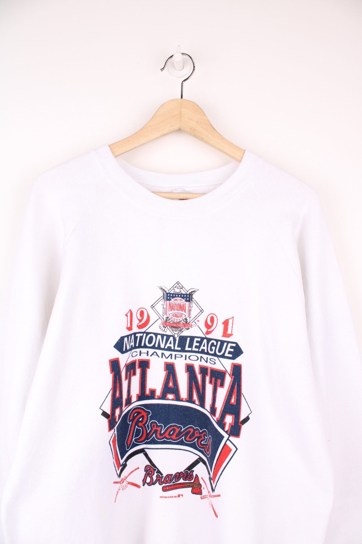 1991 Atlanta Braves sweatshirt in white with spellout reading &