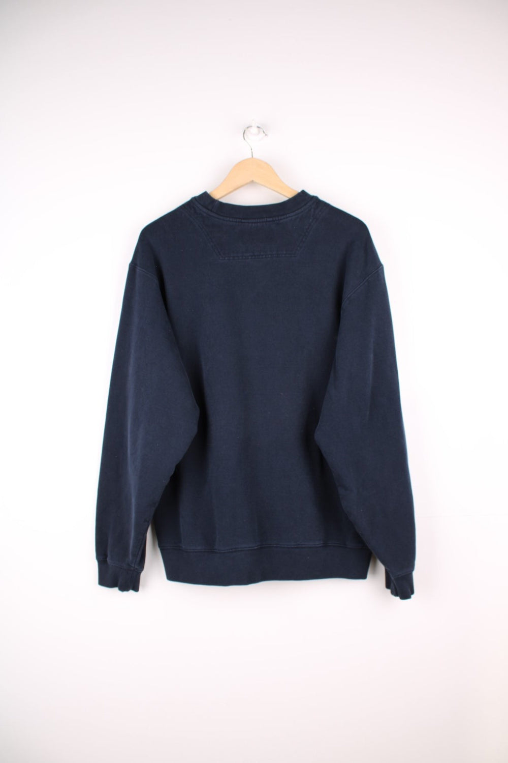  L.L Bean sweatshirt in a navy blue featuring a large embroidered logo across the chest.