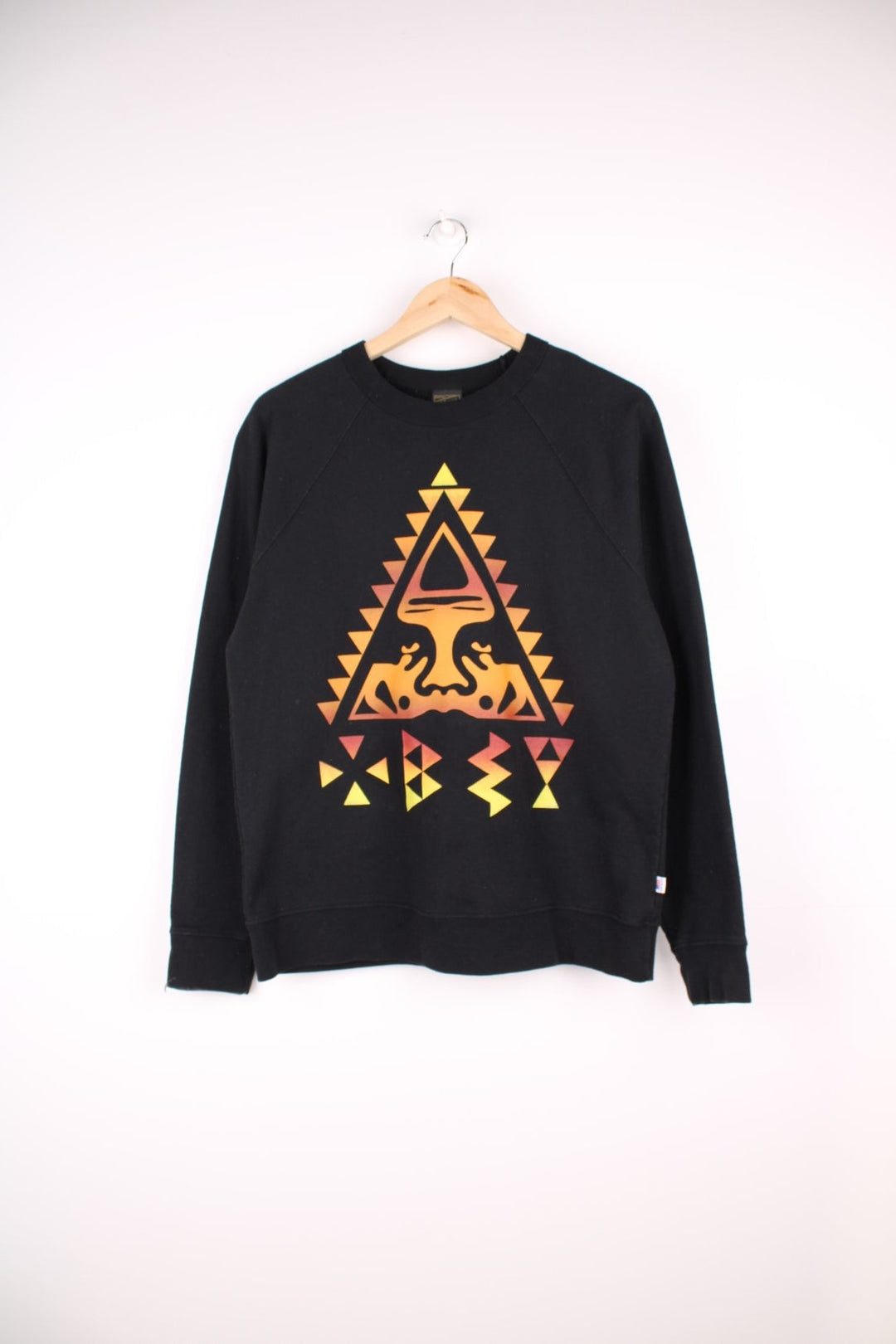  Y2K Obey crewneck in black featuring a large aztec-style print logo and classic eyes icon across the chest.