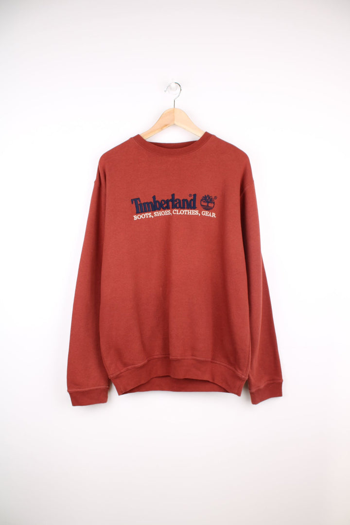 Timberland crew neck sweatshirt with embroidered logo across the chest.