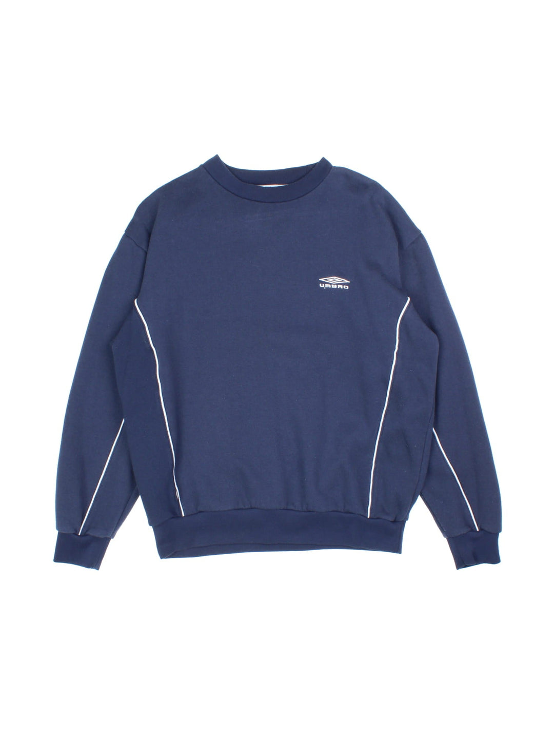 Vintage Umbro Sweatshirt in a blue colourway with white stripe detailing and small classic logo on the front.