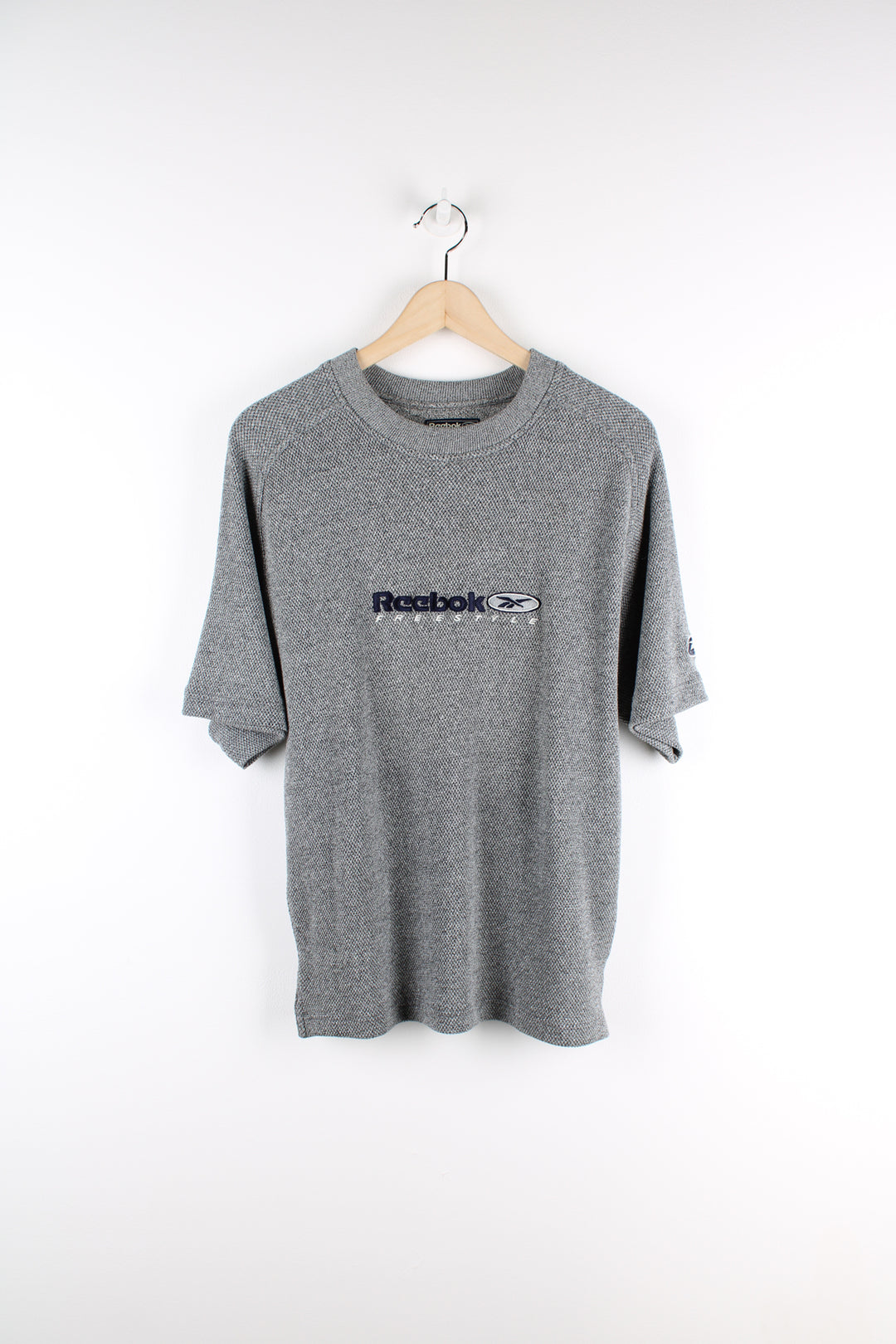 Reebok grey waffled oversized, heavy weight t-shirt features embroidered logo on the chest