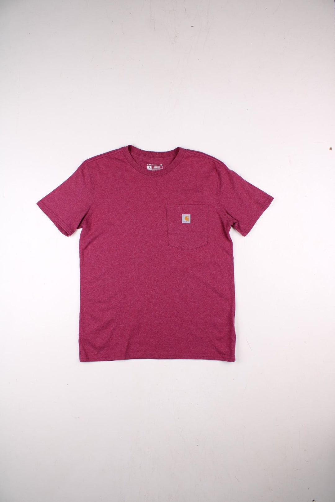 Carhartt Pocket T-Shirt in a maroon red colourway, has a chest pocket with the logo embroidered on the front.