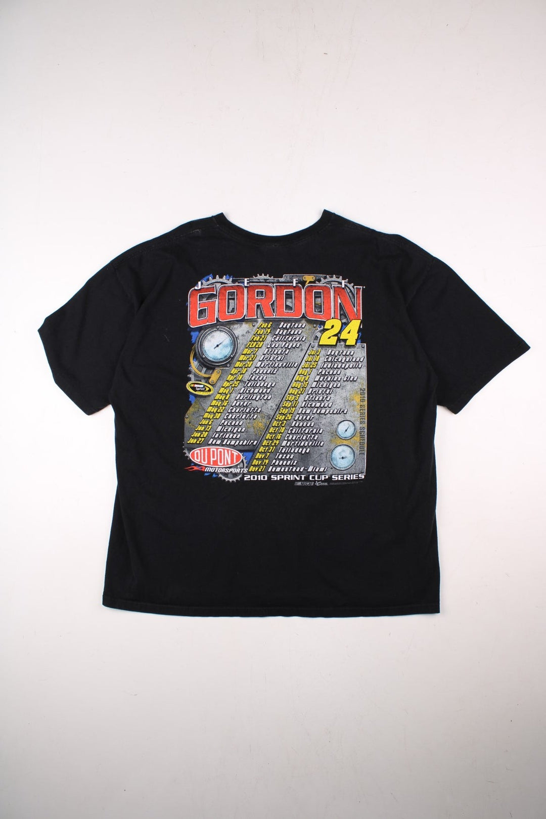 Vintage Jeff Gordon 24 Nascar T-Shirt in a black colourway with the spell out logo and graphic printed on the front, and tour dates on the back.