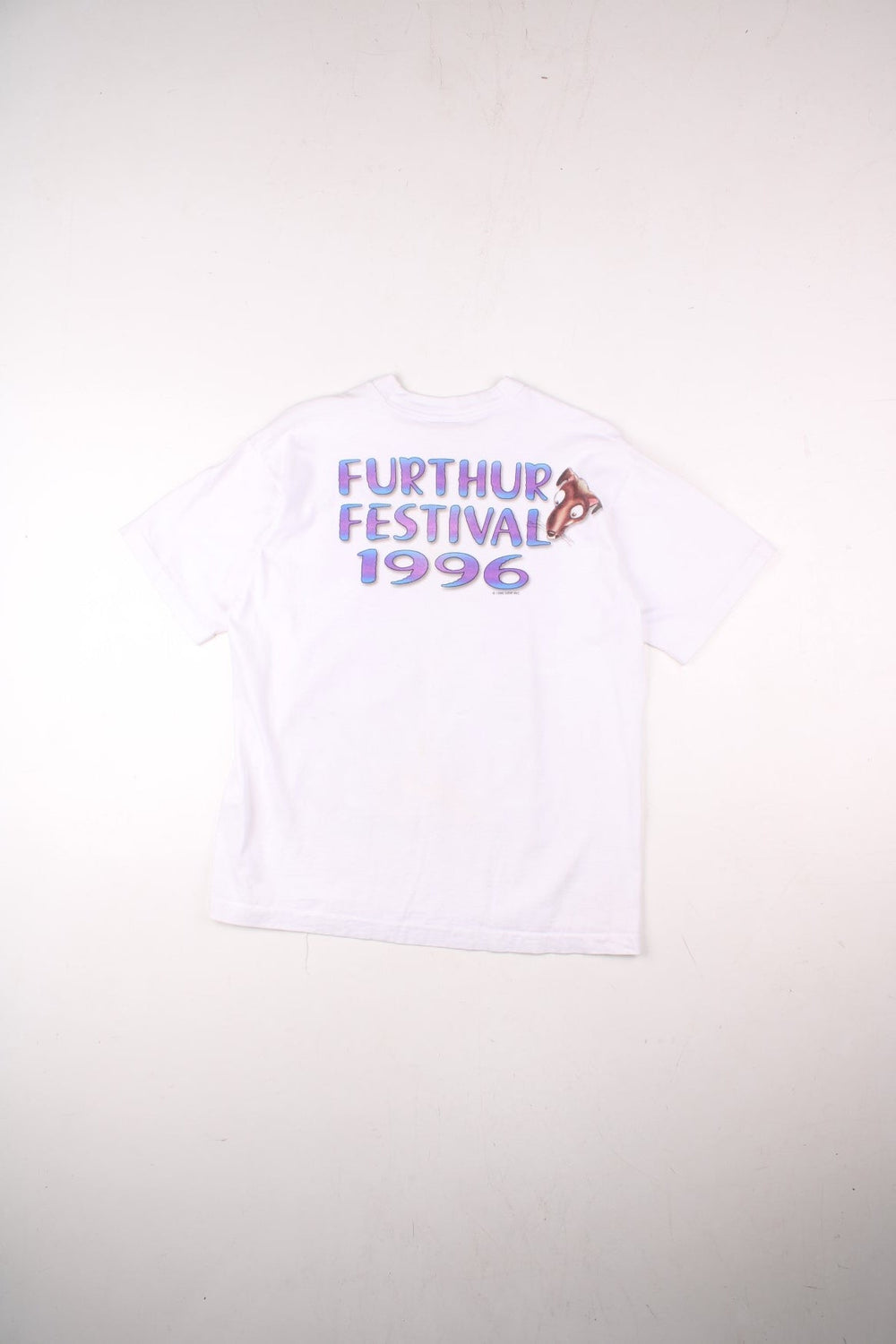 Vintage 1996 Ratdog Furthur Festival Tour T-Shirt in a white colourway with the Ratdog graphic printed on the front and Furthur Festival 1996 spell out printed on the back.