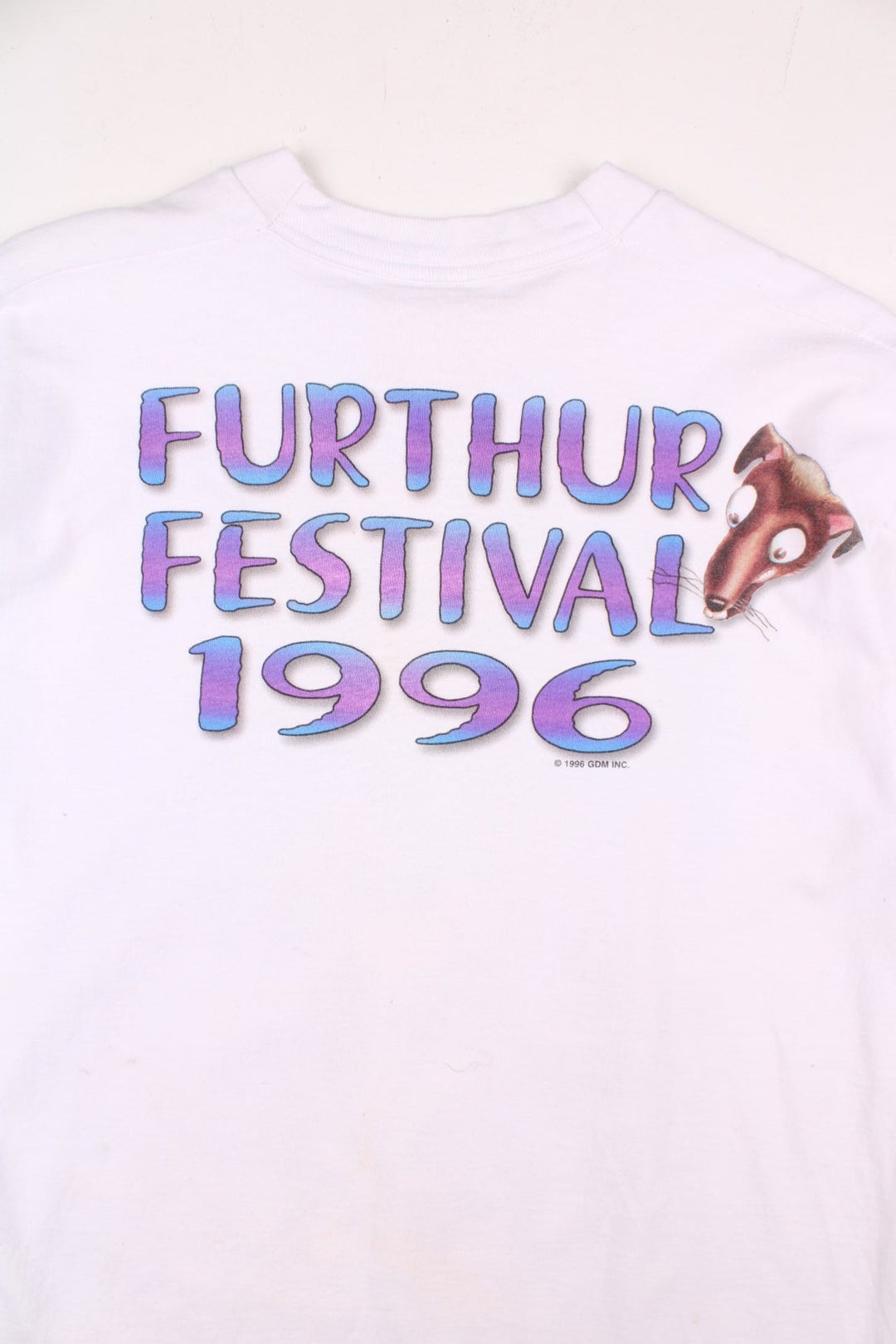 Vintage 1996 Ratdog Furthur Festival Tour T-Shirt in a white colourway with the Ratdog graphic printed on the front and Furthur Festival 1996 spell out printed on the back.