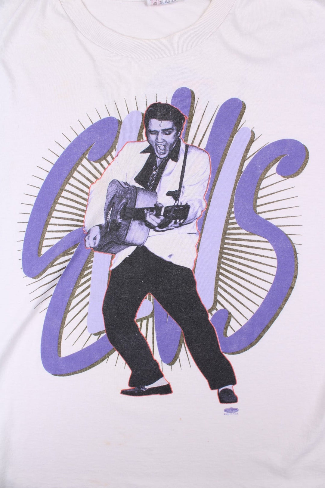 Vintage 1994 Elvis Presley Graphic single stitch T-Shirt in a white colourway with the artist graphic printed on the front, and TCB spell out printed on the back.