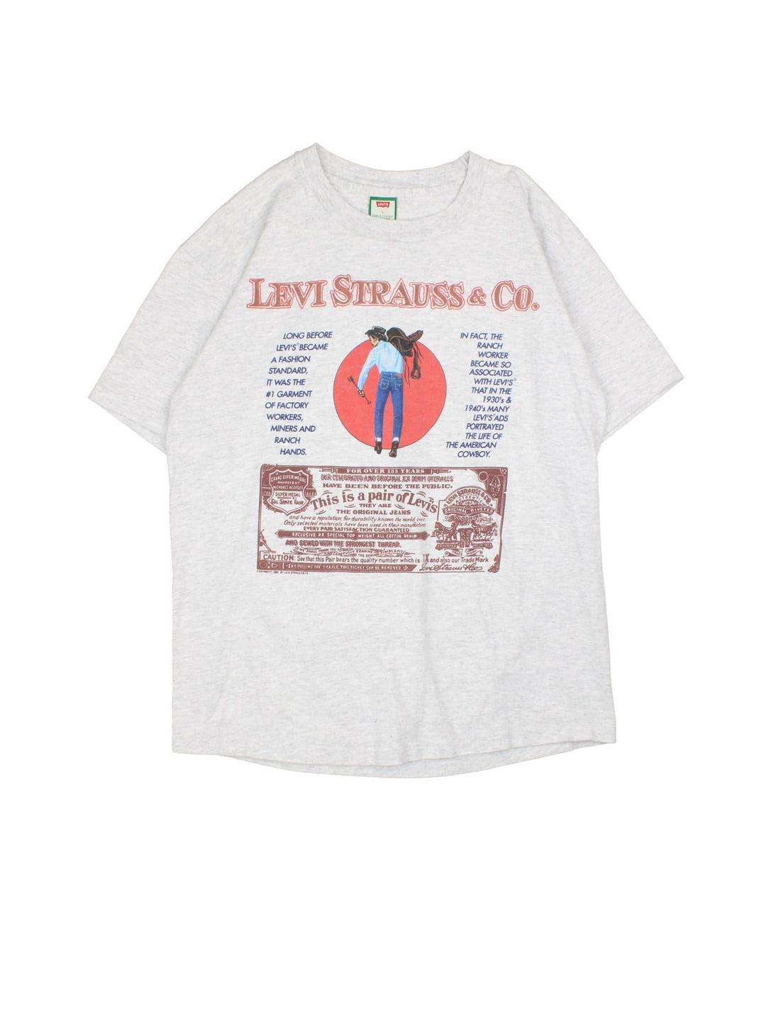 Vintage 1987 Levi Strauss Rare T-Shirt in a grey colourway with western graphic and spell out printed on the front.