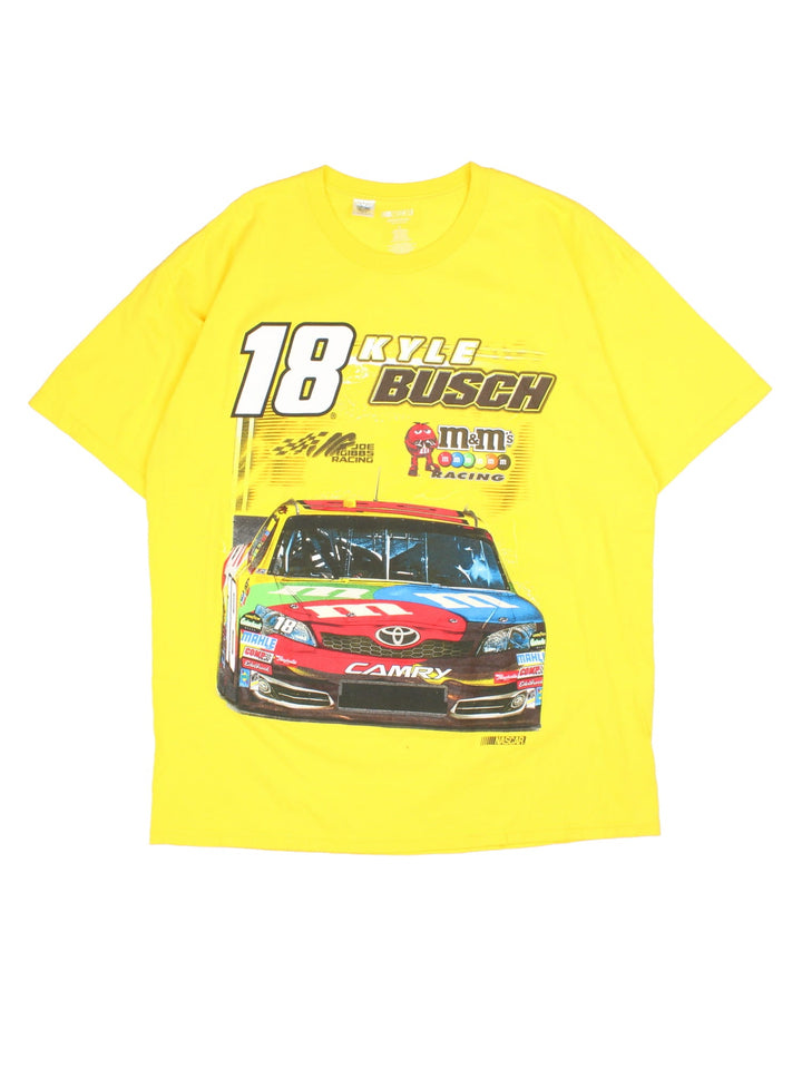 Kyle Busch Nascar T-Shirt in a yellow colourway with large graphic on the front and printed signature and number on the back..