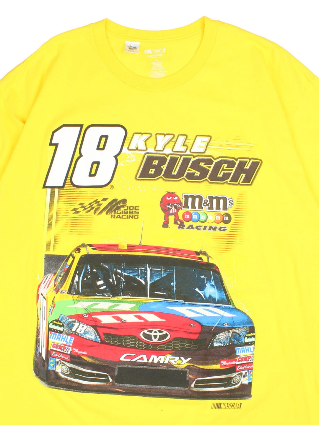 Kyle Busch Nascar T-Shirt in a yellow colourway with large graphic on the front and printed signature and number on the back..