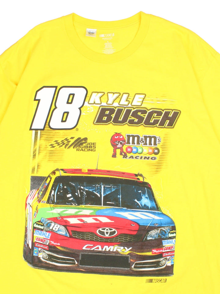 Kyle Busch Nascar T-Shirt in a yellow colourway with large graphic on the front and printed signature and number on the back..