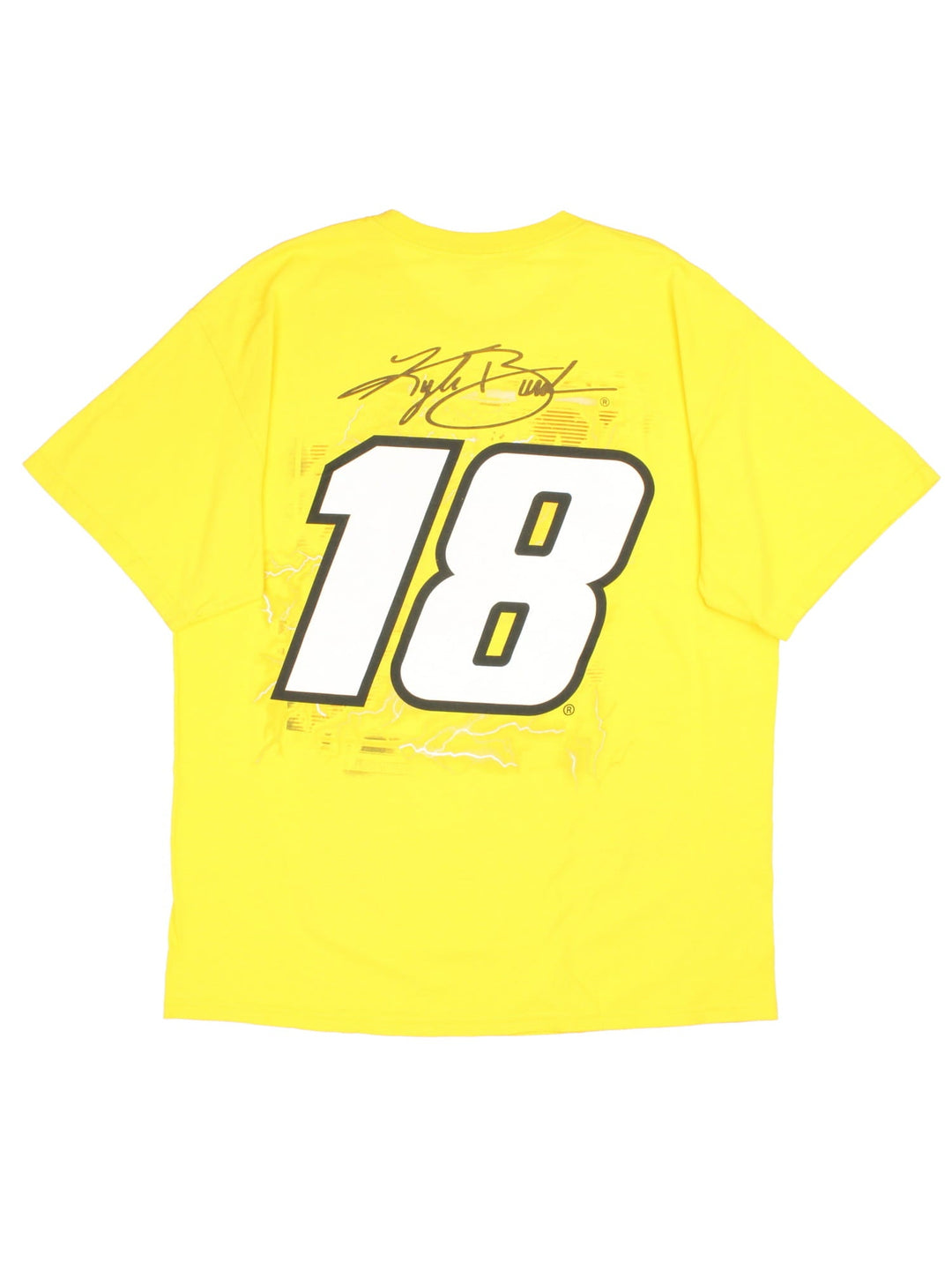 Kyle Busch Nascar T-Shirt in a yellow colourway with large graphic on the front and printed signature and number on the back..