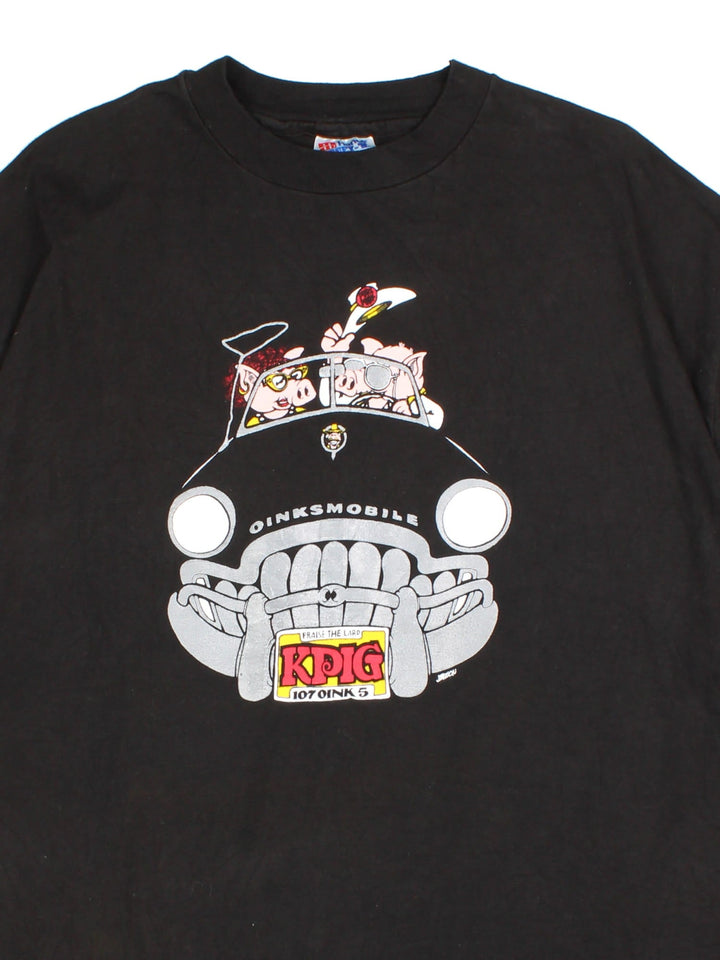 Vintage Cartoon Graphic T-Shirt in a black colourway with graphic on the front and small graphic on the back.