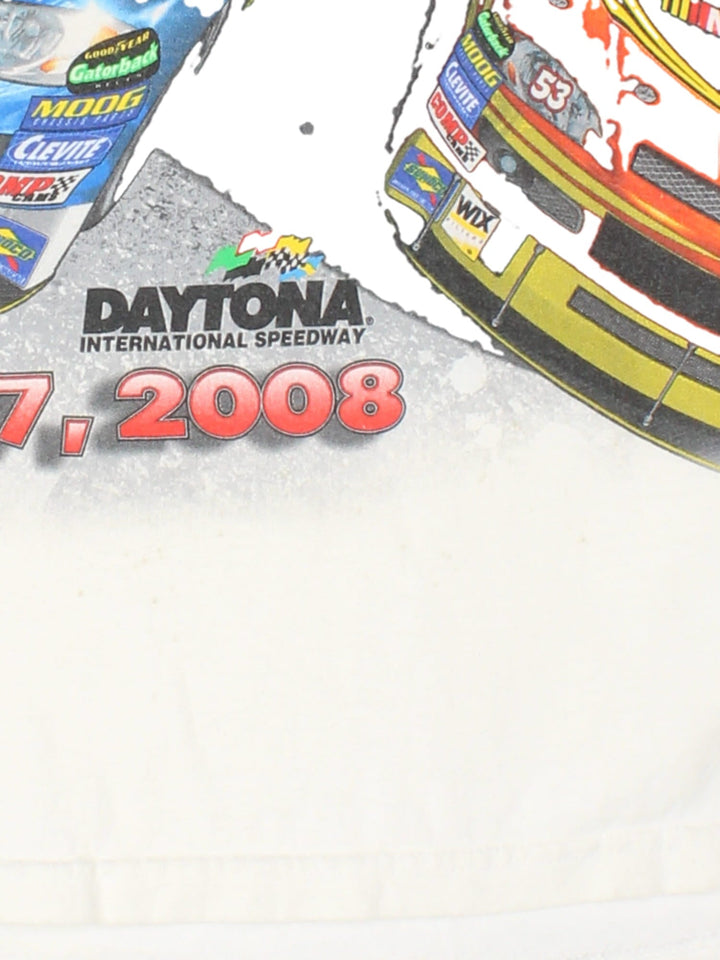 Vintage Nascar 2008 Daytona 500 T-Shirt in a white colourway with large graphic on the front and back.