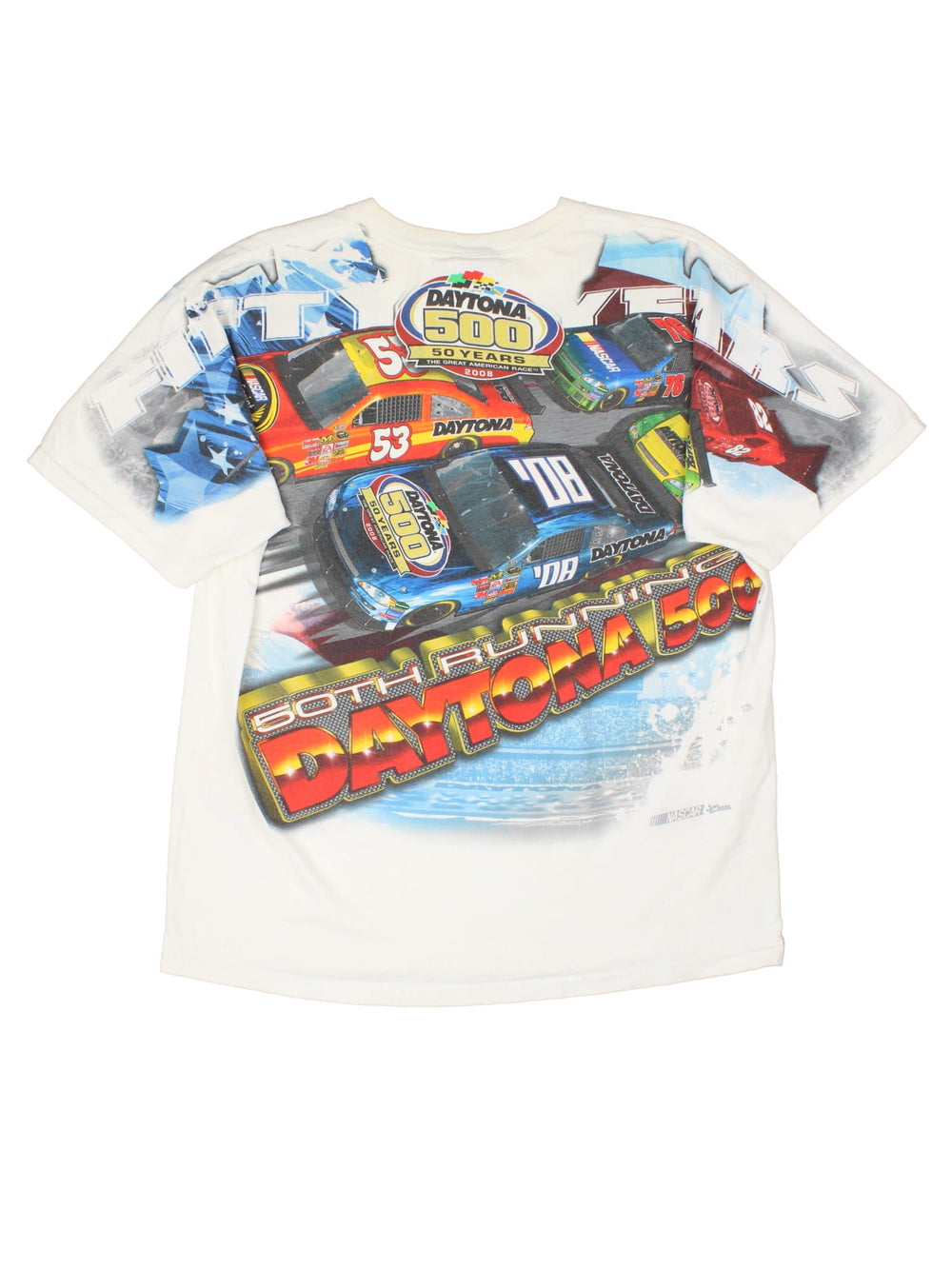 Vintage Nascar 2008 Daytona 500 T-Shirt in a white colourway with large graphic on the front and back.