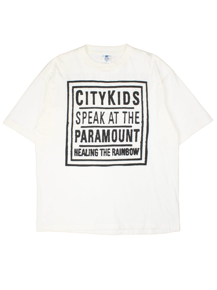 Vintage 90's City Kids Graphic T-Shirt in a white colourway with large graphic on the front and back.