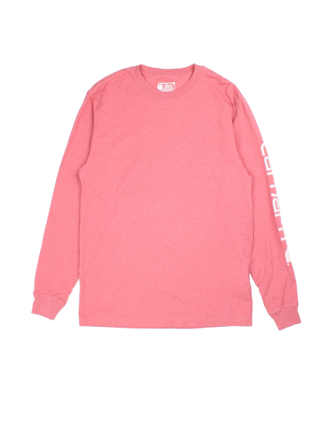 Vintage Carhartt long sleeved T-Shirt in a pink colourway, logo printed down left arm.