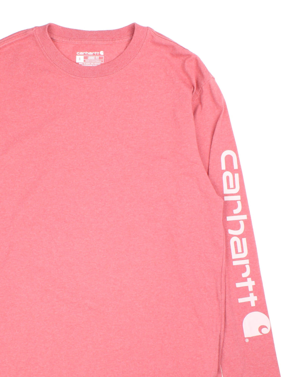 Vintage Carhartt long sleeved T-Shirt in a pink colourway, logo printed down left arm.