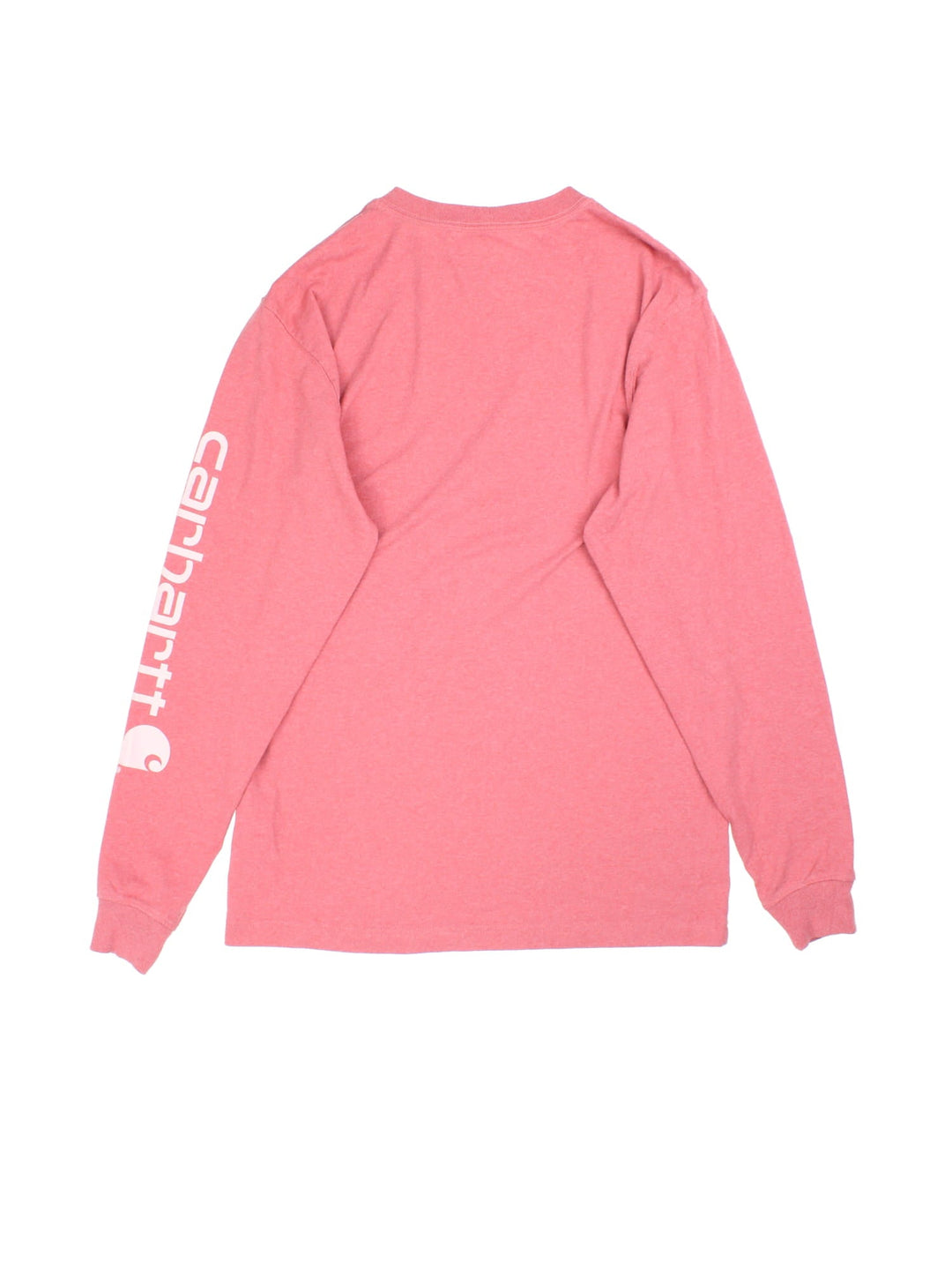 Vintage Carhartt long sleeved T-Shirt in a pink colourway, logo printed down left arm.