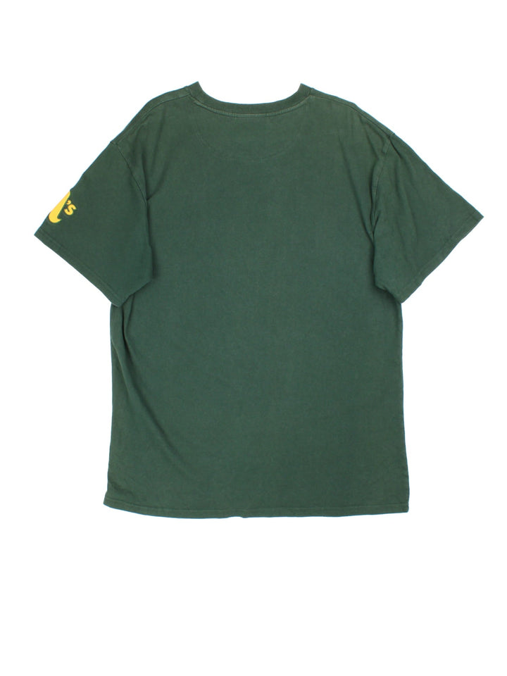 Vintage Nike NFL Oakland Athletics T-shirt in a green colourway, logo embroidered on front and sleeve.