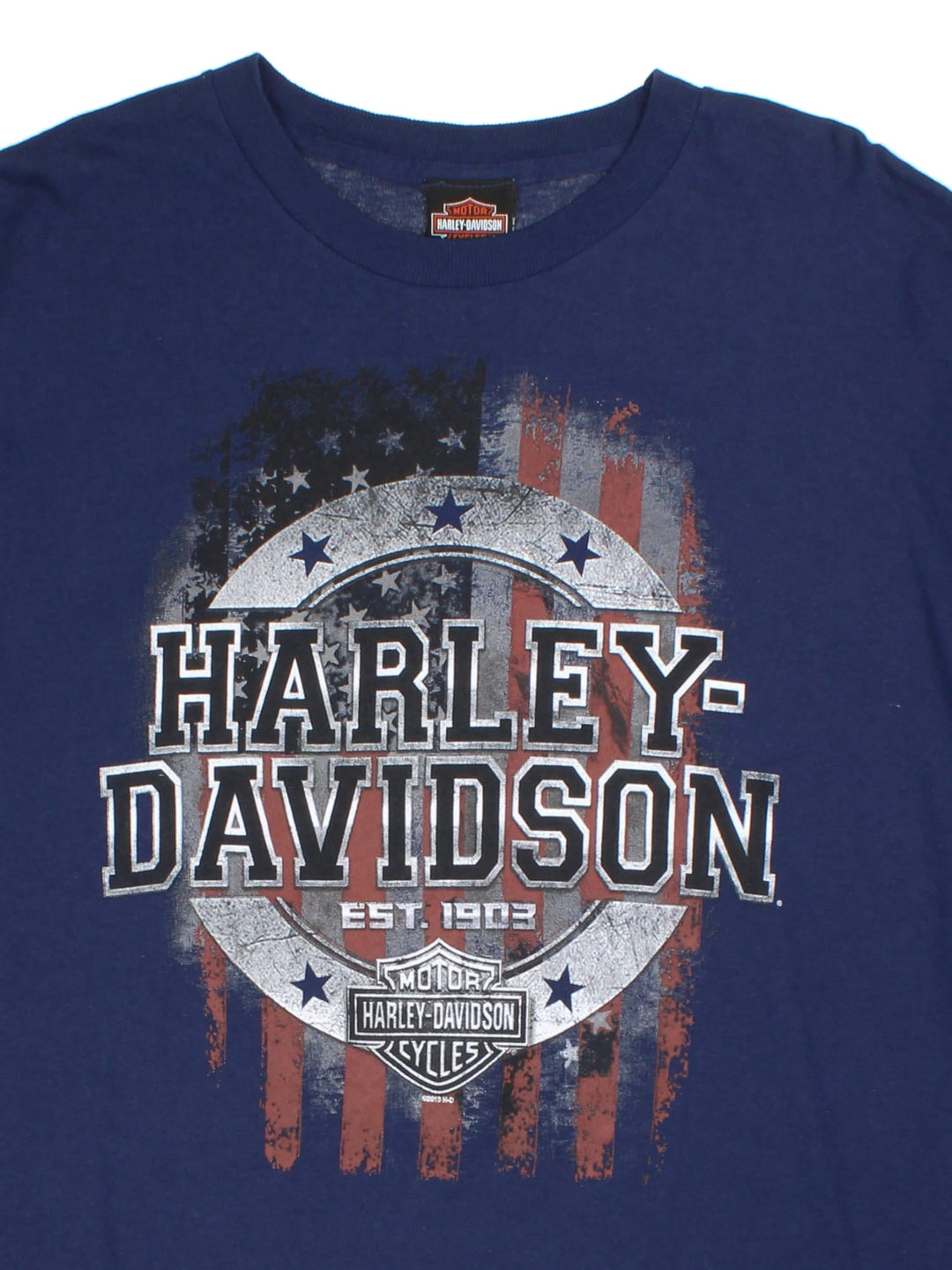 Vintage Harley-Davidson T-shirt in a blue colourway, logo printed on front and back.