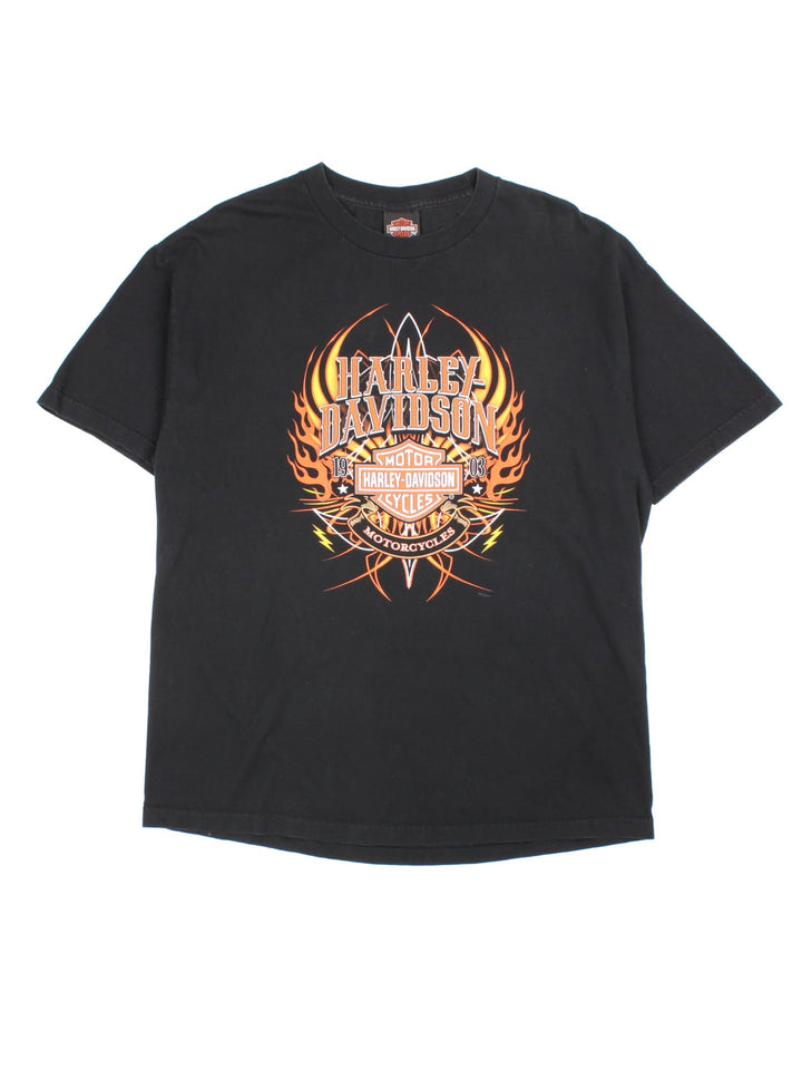 Vintage Harley-Davidson T-shirt in a black colourway, logo printed on front and back.