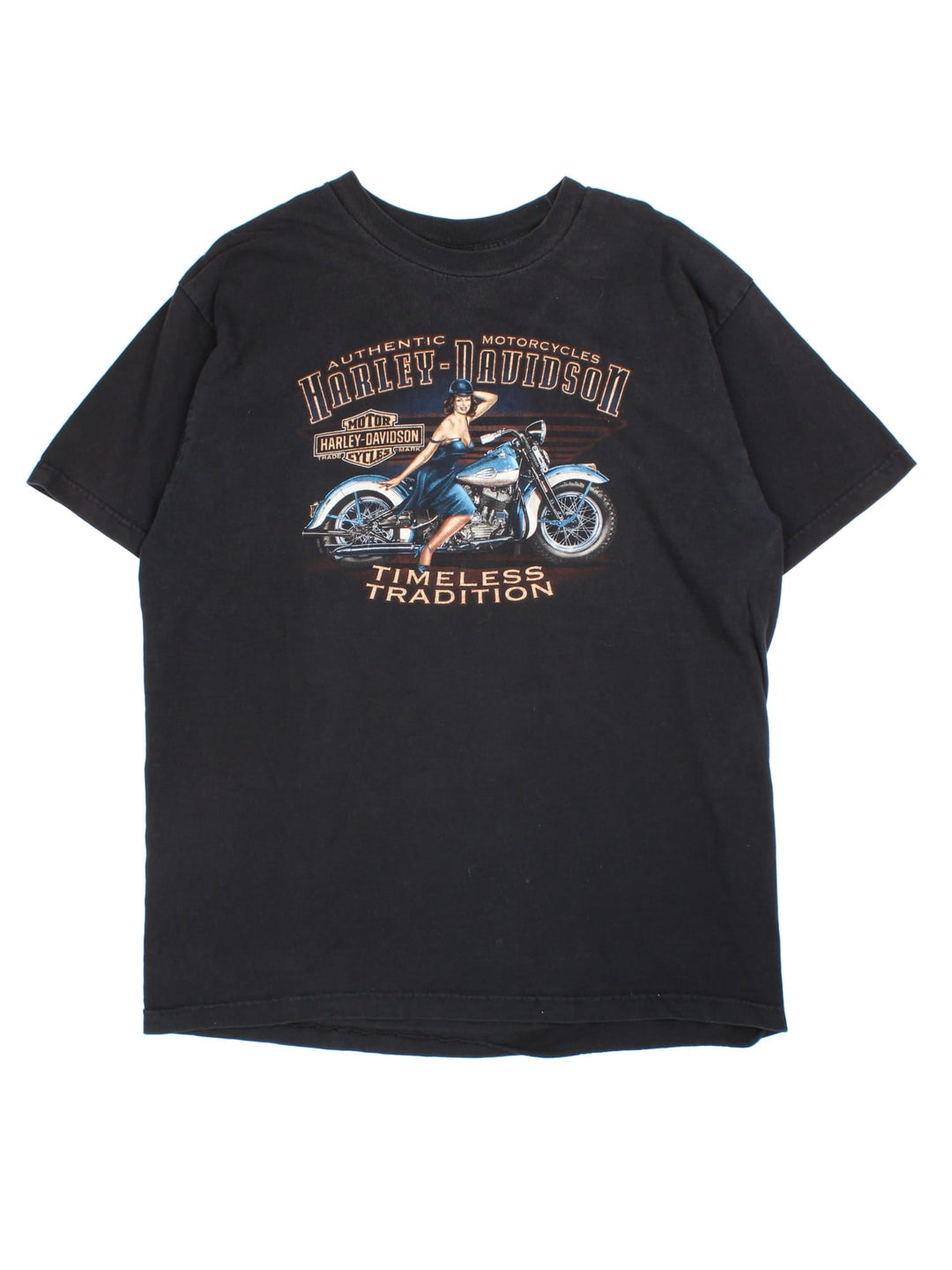 Vintage Harley-Davidson T-shirt in a black colourway, logo printed on front and back.