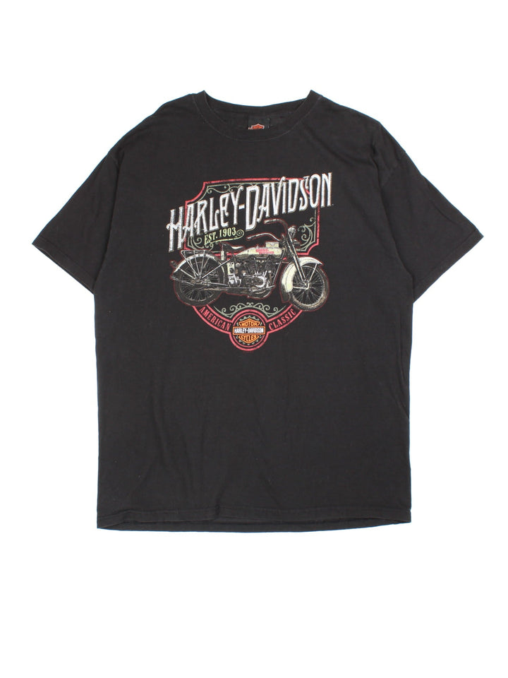 Vintage Harley-Davidson T-shirt in a black colourway, logo printed on front and back.