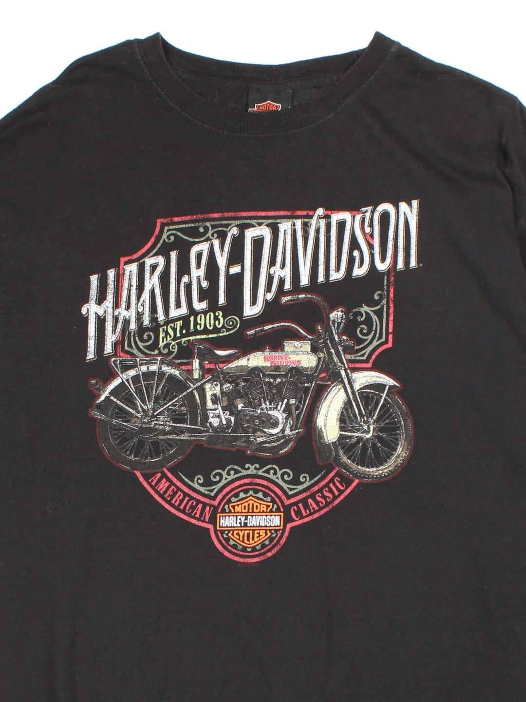 Vintage Harley-Davidson T-shirt in a black colourway, logo printed on front and back.