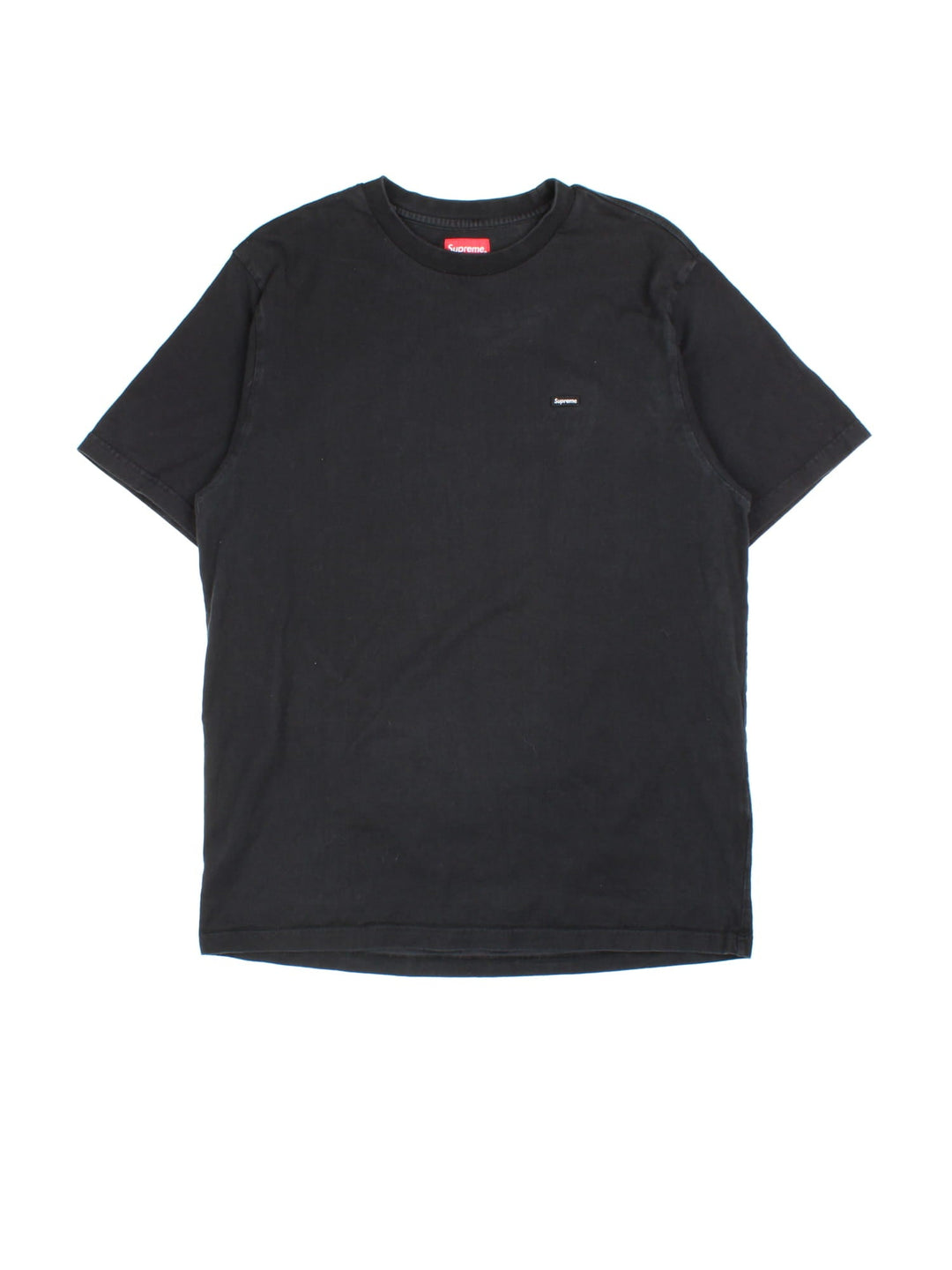 Vintage Supreme T-shirt in a black colourway, embroidered logo patch on front.