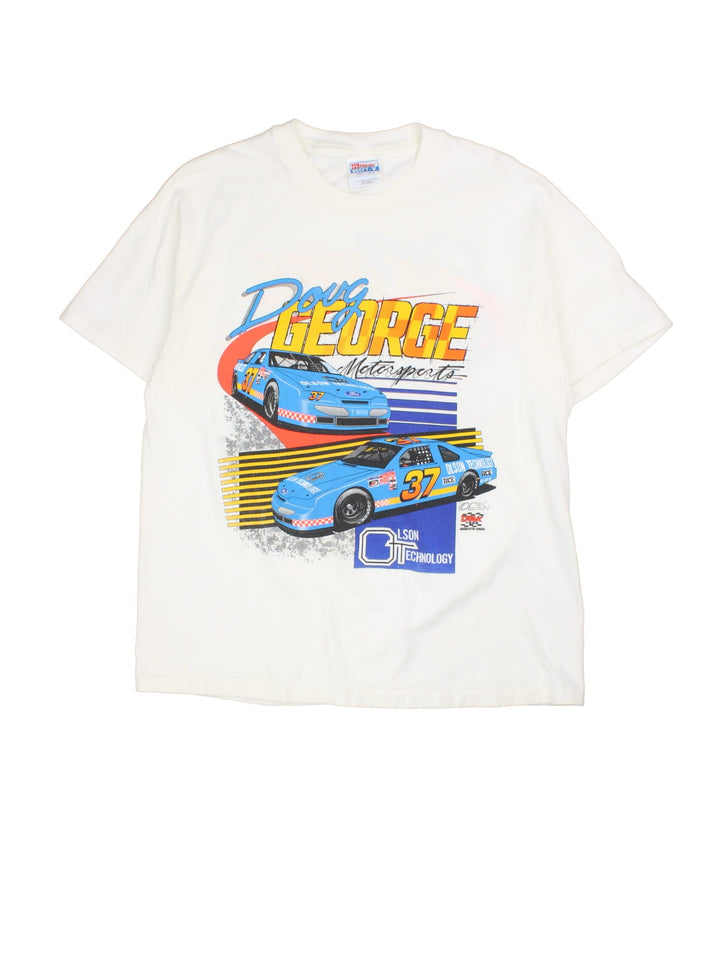 Vintage Nascar Doug George single stitch t-shirt in a white colourway, graphic printed on front and back.