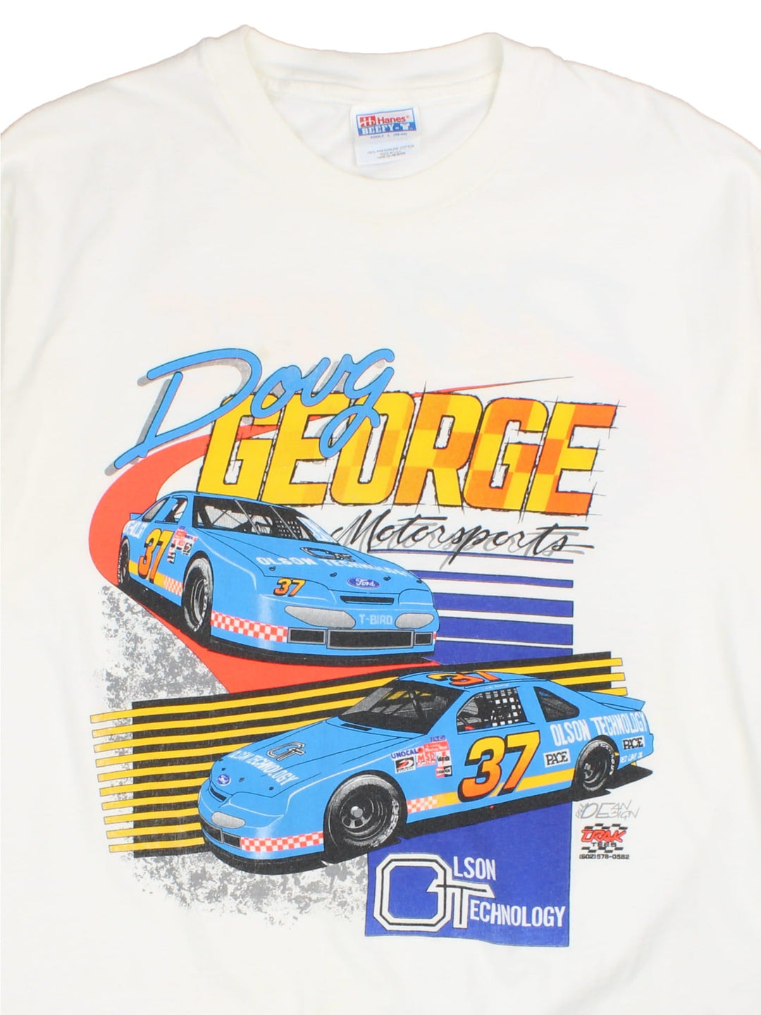 Vintage Nascar Doug George single stitch t-shirt in a white colourway, graphic printed on front and back.