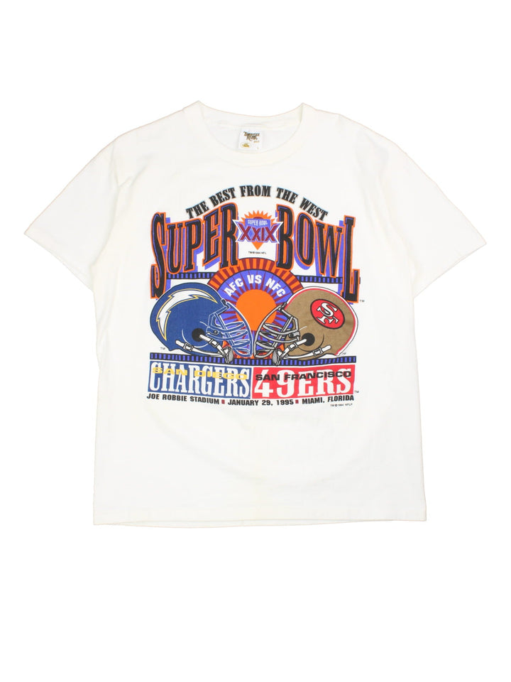 Vintage1994 Super Bowl single stitch t-shirt in a white colourway, graphic printed on front.