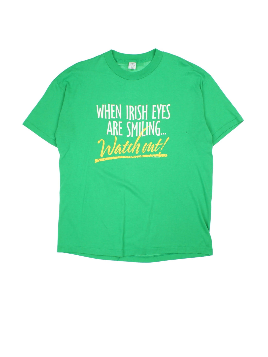 Vintage When Irish Eyes Are Smiling.. Watch Out Graphic T-Shirt in a green colourway with the spell out printed on the front.