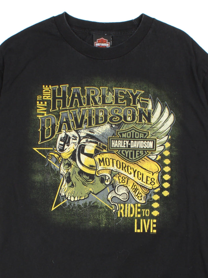 Harley-Davidson Live To Ride T-Shirt in a black colourway with graphic prints on the front and back.