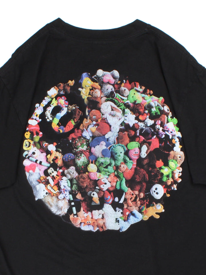 Stussy Plush T-Shirt in a black colourway with the logo printed on the front, and on the back 8 ball graphic bears.