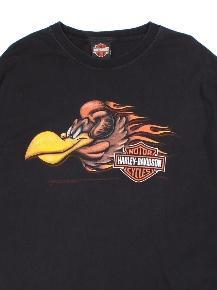 2008 Harley-Davidson Looney Tunes T-Shirt in a black colourway with the logo graphic print and spell out printed on the front and back.