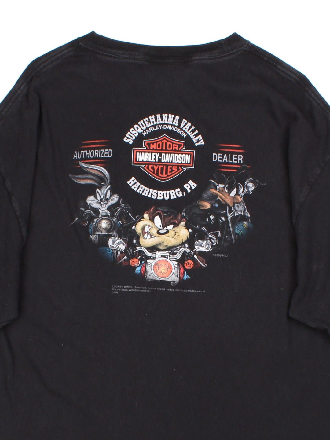 2008 Harley-Davidson Looney Tunes T-Shirt in a black colourway with the logo graphic print and spell out printed on the front and back.