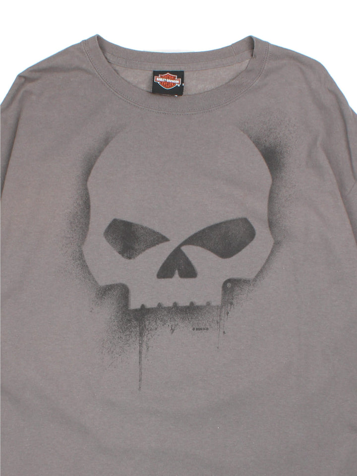 Harley-Davidson Skull Graphic T-Shirt in a grey colourway with a skull printed on the front and graphic spell out on the back.