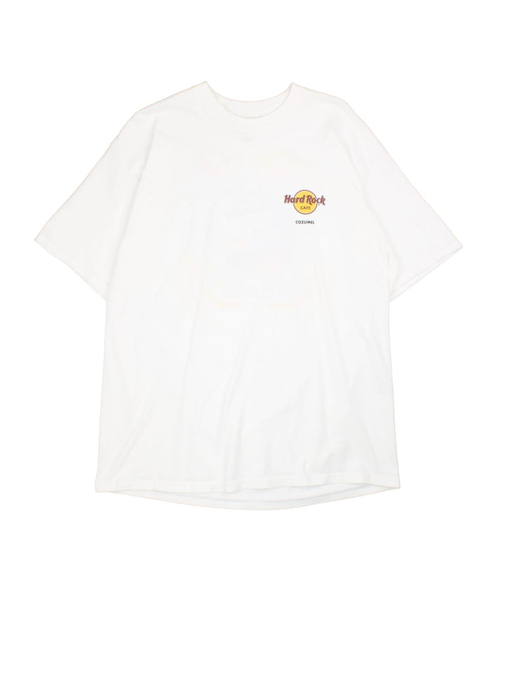 Vintage Hard Rock Cafe Cozumel T-Shirt in a white colourway with the logo printed on the front, and graphic spell out on the back.