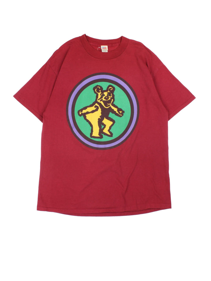 Vintage Flash Bear Graphic T-Shirt in a red colourway with bear graphic on the front and small flash graphic on the back..